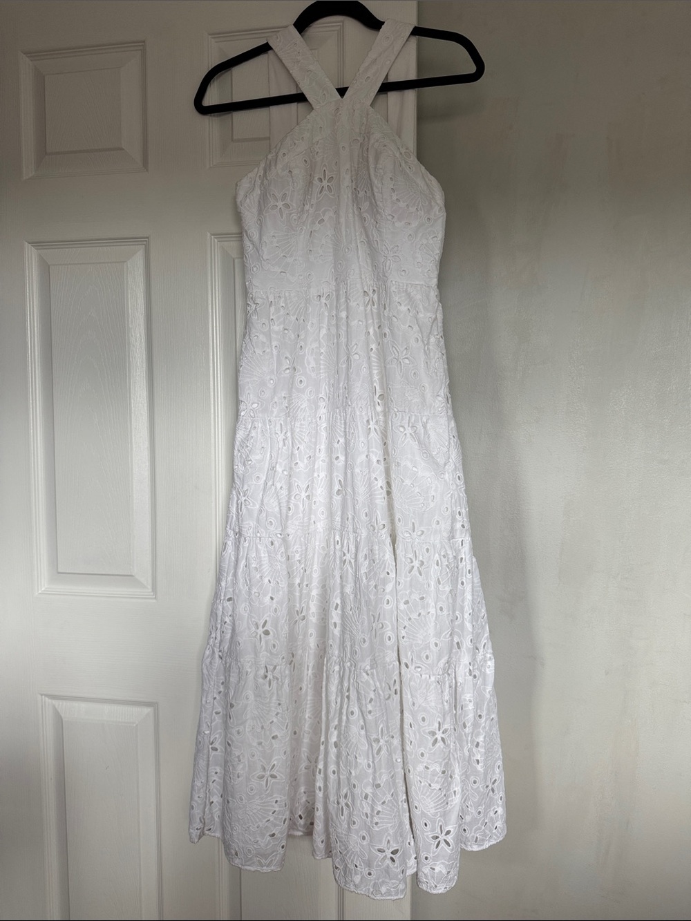 Lilly Pulitzer White Eyelet Halter Maxi Dress with Cross-Back Straps